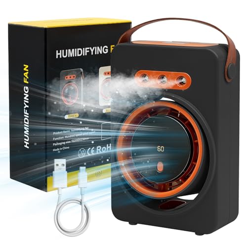 Aire Acondicionado Ventilador Portatil, Enfriador de Aire Evaporativo, Ventilador USB con Agua, Aire Acondicionado portátil, Ventilador Recargable para Mesa, Coche, Camping (negro)