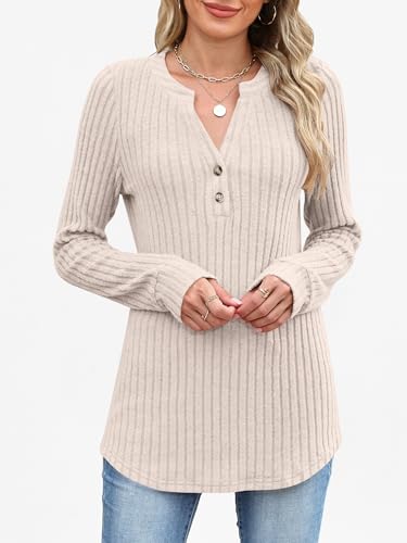ANRABESS Womens Long Sleeve Henley Shirts 2025 Fall Tunic Tops Ribbed Knit Lightweight Sweaters Dressy Casual Blouse Outfits4