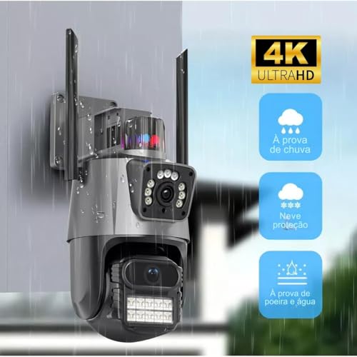 Câmera inteligente Wi-fi, Câmera Inteligente 4K Ultra HD 6MP(3MP+3MP) Wi-Fi À Prova D'água Visão No