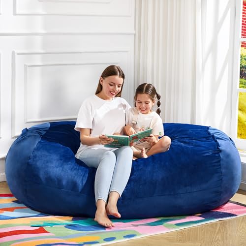 Image of Hobestluk 4FT Bean Bag Chair Large Beanbag with Removable Cover Adult Bean Bag Chair with Portable Handle Desgin for Living Room Bedroom (Blue, 4FT)