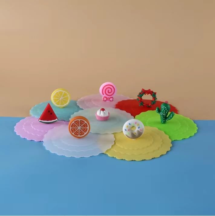 8pcs 3.9inch Colorful Anti-dust Silicone Cup Lids Mug Cover,Cute Reusable Mug Lid Cover Hot and Cold Drink Cup Cover for Coffee Cup Glasses Wine Beer Mug (8pcs)