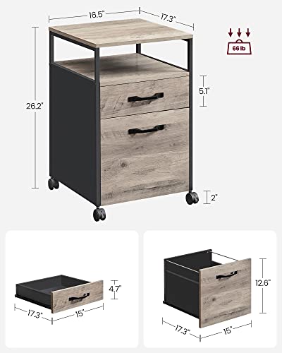 VASAGLE File Cabinet, Mobile Filing Cabinet with Wheels, 2 Drawers, Open Shelf, for A4, Letter Size, Hanging File Folders, Heather Greige and Ink Black UOFC071B02 - Image 4