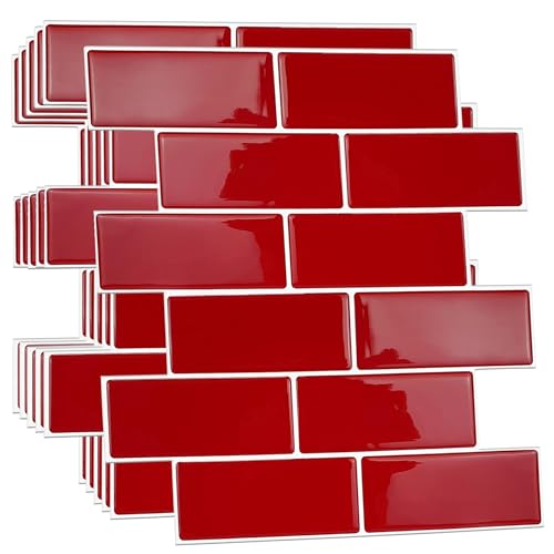 Walplus Red Glossy 3D Peel and Stick Tiles