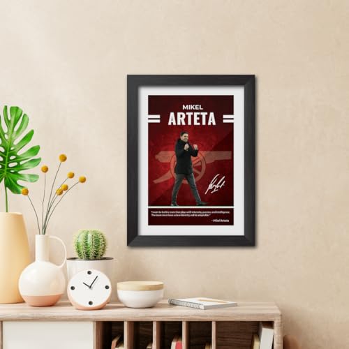 Image of TenorArts Mikel Arteta Quotes Poster Arsenal Laminated Photo Print Frame Painting with Matt Finish Black Texture (12 inches x 9inches)