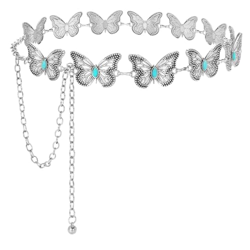 SANSTHS Women Butterfly Chain Belt Western Metal Belt Waist Chains Belt for Dresses Jeans