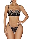 Avidlove Lingerie Set For Women Sexy Bra and Panty 2 Piece Lace Lingerie Set With Underwire Black M