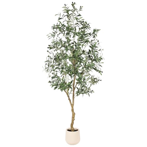 FEELEAD 7ft Olive Trees Artificial Indoor - Tall Faux Olive Tree 7 feet (84') with Pot, Fake Plants...