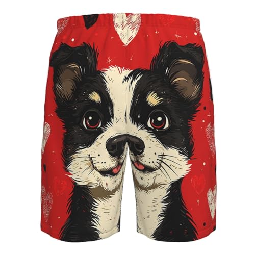 Men's Swim Trunks Quick Dry Board Shorts Beach Bathing Suits - Dog and Hearts Patterns Funny4