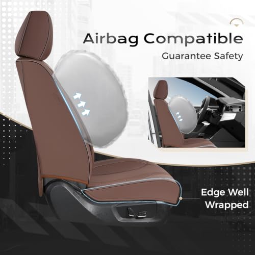 Image of Coverado Car Seat Covers with Lumbar Support, Front Covers for Cars, Universal Automotive Seat Cover, Waterproof, Leather Car Seat Cushion, Interior Seat Protectors for Most Cars