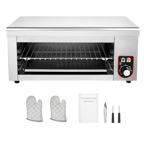 ZHISHUAI- 1500W Electric Cheese Melter & Salamander Broiler - Commercial Stainless Steel Countertop Grill for Raclette, Sandwiches, Steaks (120-570°F, 110V)