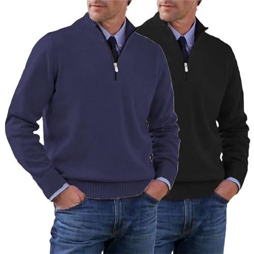JEKE-DG Men's Comfort Slim Fit Basic Pullover Mock Neck Stretch Casual Sweater Quarter Zip-Up Long Sleeve Sweaters
