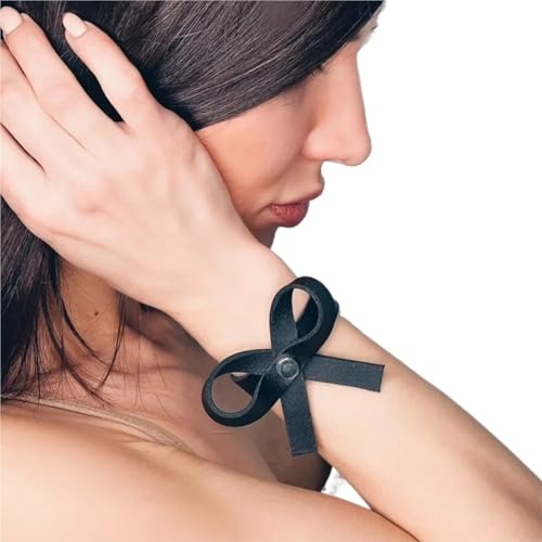 2PC Women Leather Punk Foot Bow Set Jewelry Hand Ornament Personalized Trendy Accessory Fashion Decoration Harness Belt(C)