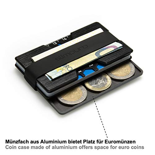 Premium Aluminium Creditcardhouder met Muntvak en Geldclip Nano - RFID NFC-bescherming - Slanke Portemonnee Kaarthouder - Viltbescherming tegen Kaartslijtage - Pasjeshouder Heren Mannen Dames Vrouwen (Zwart) - Image 4