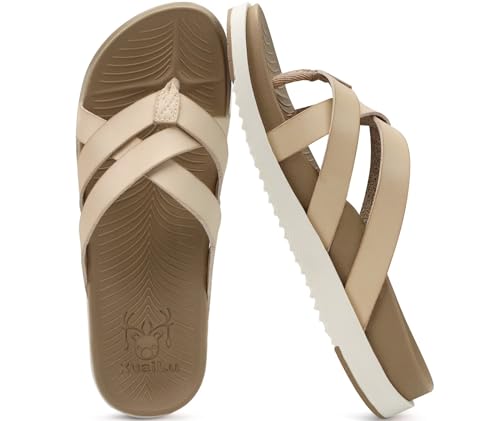 Image of KuaiLu Womens Dressy Orthotic Flip Flops Trendy Comfortable Cushion Recovery Walking Criss Cross Thong Sandals Lightweight Yoga Foam Summer Slides with Plantar Fasciitis Arch Support