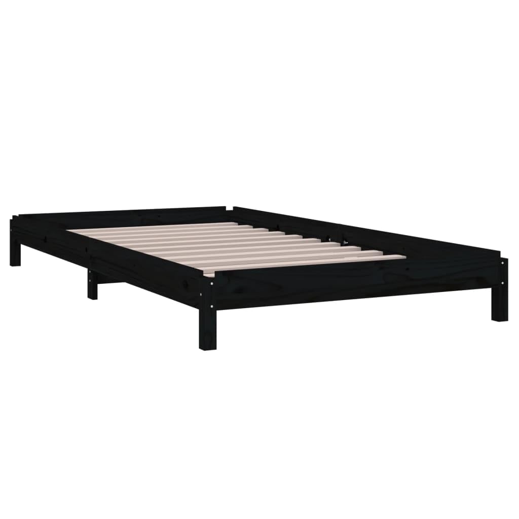 Stapelbett 90x200 cm Schwarz Massivholz Kiefer Gestell für Gäste- & Jugendzimmer, stapelbarer Bettrahmen mit Lattenrost, platzsparendes Einzelbett für Schlafzimmer & Wohnheim