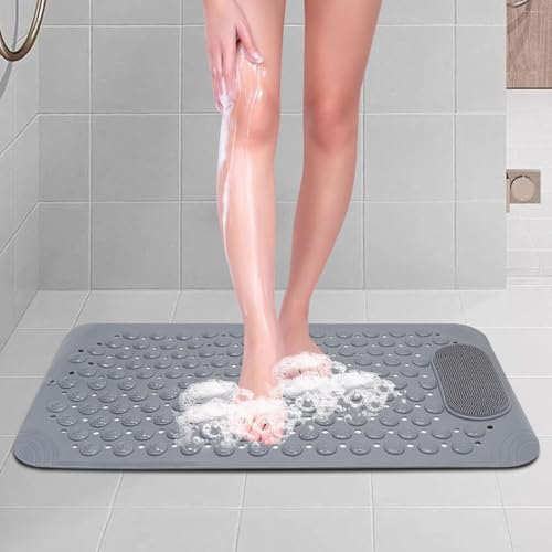 Image of Charge -X Anti Slip Bath Mat with Foot Scrubber for Bathroom | 2-in-1 Silicone Shower Mat with Suction Cups & Drainage Holes | Deep Cleaning Foot Scrubber Massage Mat (70 x 35 cm