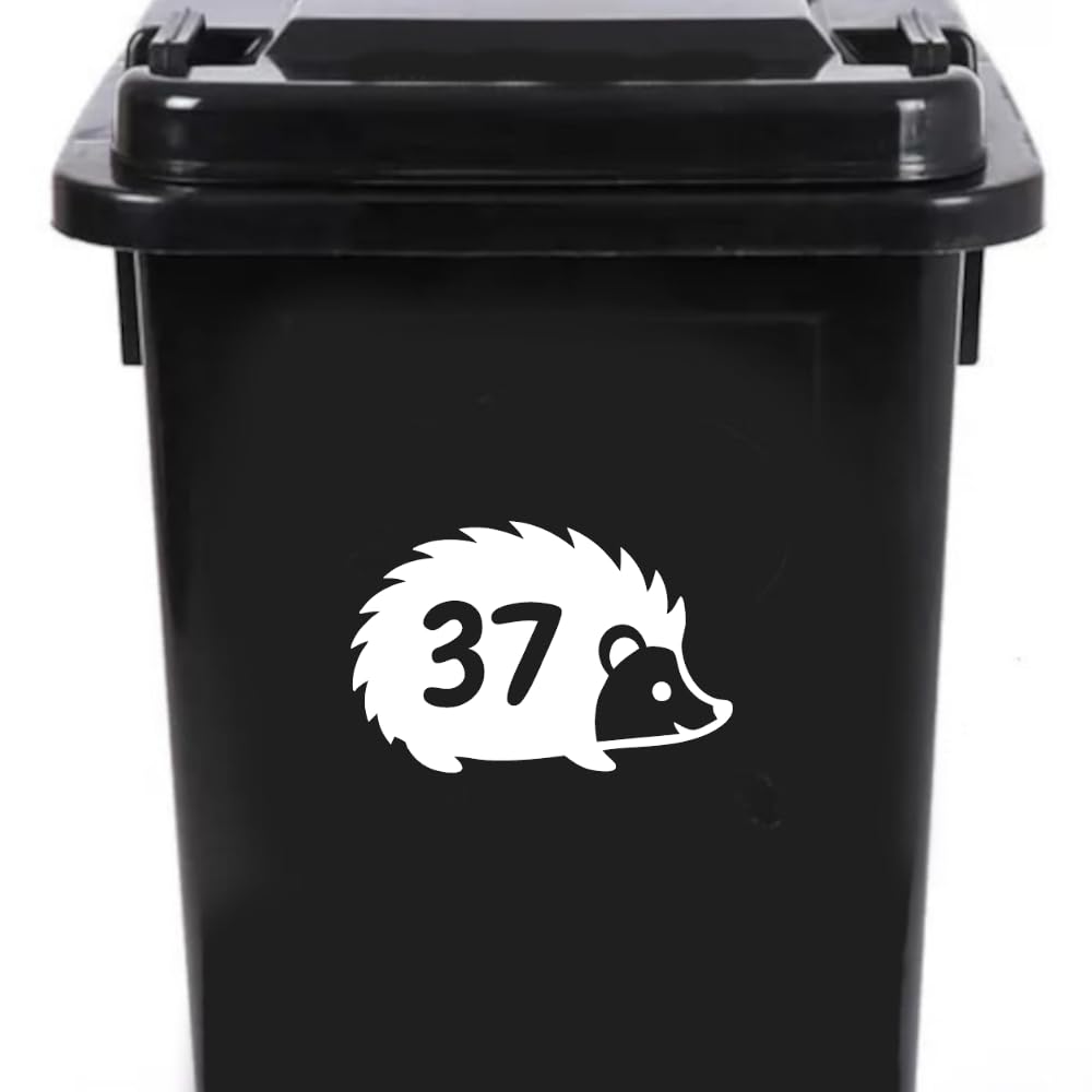 4 Pack Cute Hedgehog Wheelie Bin Number Stickers