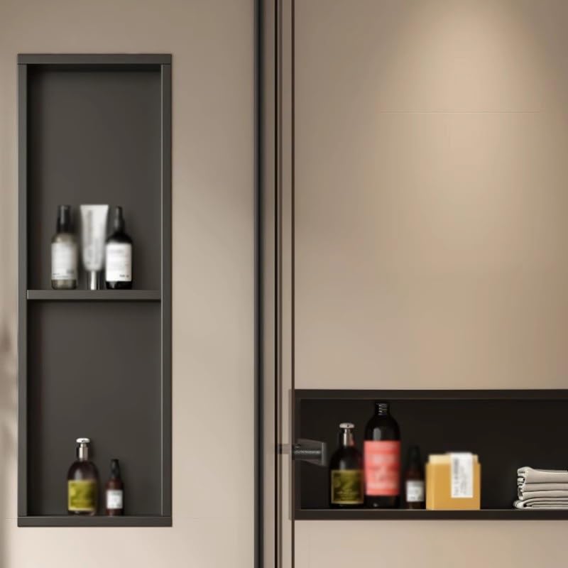 Doccia a LED, Impermeabile Bagno Nizer, Alluminio Nero t Sto, Orizzontale & Vitello Installat, Nessuna Piastrella Richiesta, Design Moderno, Soluzione Salvaspazio