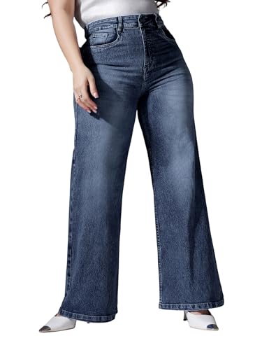 Image of Miss Chase A+ Women's Wide-Leg High-Rise Regular-Length Stretchable Cargo Denim Jeans