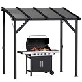 Outsunny 8' x 5' Hardtop Grill Gazebo, Lean-to BBQ Gazebo Shelter, Wall-Mounted Pergola with Polycarbonate Roof and Steel Frame, for Outdoor, Patio, Lawn, Garden, Patio, Backyard
