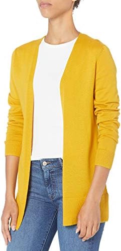Amazon Essentials Women's Lightweight Open-Front Cardigan Sweater (Available in Plus Size), Gold, Large
