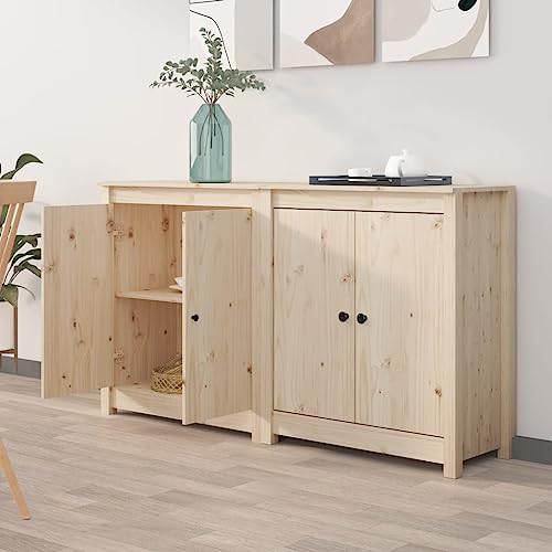 vidaXL Solid Wood Pine Sideboards - Vintage Farmhouse Style, 2pcs Set with Ample Storage Space, Untreated Wooden Finish, 70x35x80 cm, Perfect for Living Room and Bedroom - Image 2