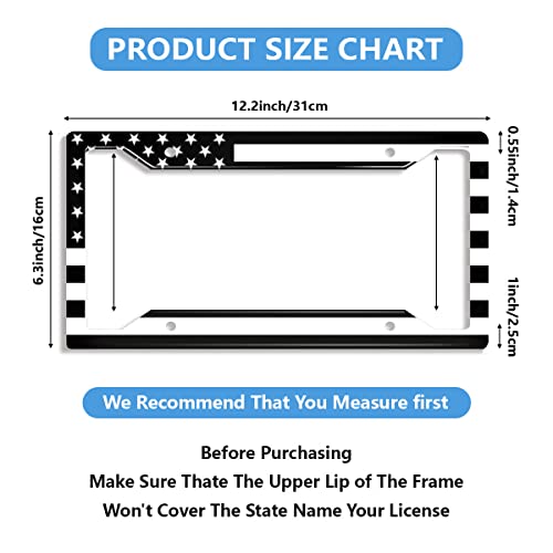 Black American Flag License Plate Frame Quality Metal Aluminum Patriotic Car Cover Tag Holder Frames With 4 Holes And Screws 12 X 6 Inch Decoration For Us Vehicle Standard Perfect For Women Men #TOP3
