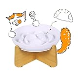 Slow Feeder Cat Bowl with Stand, Melamine Slow Eating Cat Bowl with Higher Edges Dumpling Design Elevated Cats Food Bowls for Dry and Wet Food Anti-Vomiting Puzzle Feeder for Healthy Eating Diet