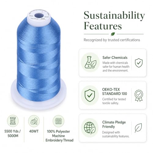 Image of Simthread 5000M 40WT Polyester Embroidery Thread, Periwinkle S065 | 5000M 40WT polyester thread feeds smoothly for machine embroidery, monograms, logos, patches and quilting.