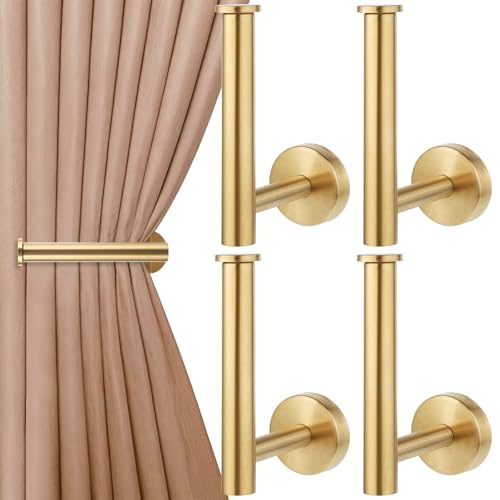 4 Pack Curtain Holdbacks, Metal Curtain Tiebacks, Screw Drilled Curtain Hooks, L-Shaped Curtain Hooks, Drilled Curtain Tiebacks for Home Office Decorative Curtains (Gold)