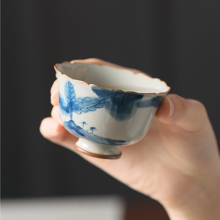 Infusor de Té Taza de té de viaje, taza de café de oficina, taza de té con paisaje pintado a mano, taza de té de cerámica china con color bajo esmaltado for maestros de Kung Fu en casa Tazas de Té(A)