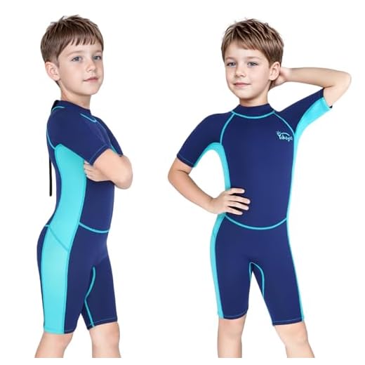 Yikayin Neoprenanzug Kinder Kurz, 2.5mm Neopren Shorty für Jungen Mädchen, Thermo UV Schwimmanzug Rückenreißverschluss zum Schwimmkurs, Tauchen, Surfen, Schnorcheln