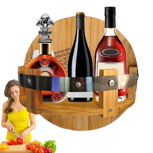 Botellero de pared de madera y cuero para colgar botellas de vino de 30 cm, redondo de 30 cm, para colgar en la pared, decoración de pared para botellas de vino, hogar, etc