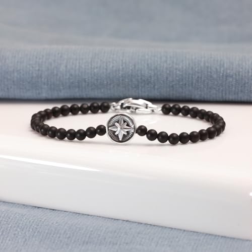 Pulsera de Plata 925 con Onix Negro y Dije de Cruz y Brújula miniatura 5