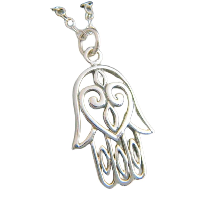 Collier argent 925 main de Fatima pendentif cœur breloque Khamsa protection chaîne 45cm