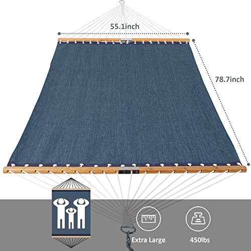 Image of SUNCREAT Hammocks Standing Backyard Hammock with Stand, 2 Person Heavy Duty Hammock with 13.5 ft Wooden Stand, Navy