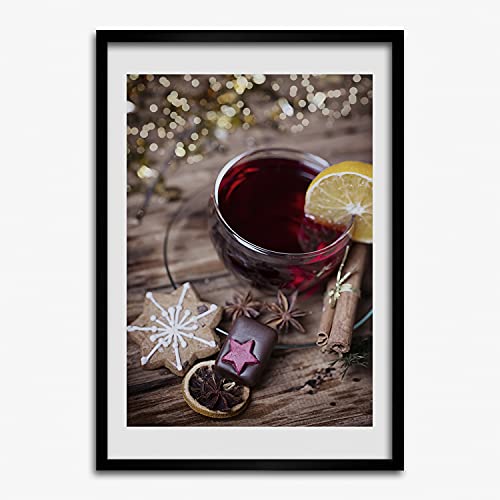 Tableau photo vin chaud dans son cadre bois 50x70 cm idéal pour salon