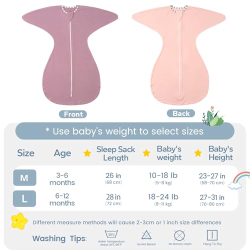 Image of ZIGJOY Swaddle Sleep Sack 3-6 Months, 1.0 Tog Baby Wearable Blanket | Rayon Made from Bamboo, Long Sleeves, Arms Free, 2-Way Zipper, High Stretchy