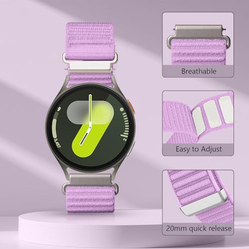 Image of 20mm Nylon Band for Samsung Galaxy Watch 7 /6 /5 /4 /FE 40mm 44mm /Classic 47mm | Galaxy Watch 4 classic Bands 47mm 43mm 46mm 42mm /5 pro 45mm /active 2,Fabric Wristband Sport Loop Correa Strap for Women Men