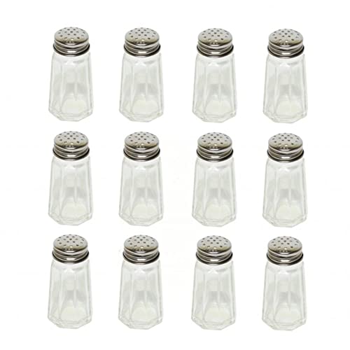 TrueCraftware- 1 oz. Paneled Spices Glass Shaker with Stainless Steel Cap Set of 12- Paneled design Spice Shakers Salt Pepper Shakers Spice Jars Table Accessories Counter for Kitchen Restaurants