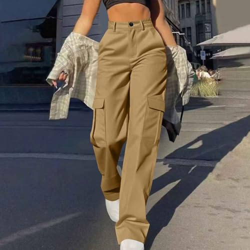 fanmpghleoo Cargo Pants Women Baggy Wide Leg Twill Casual Pants Y2k Plus Size Elastic High Waisted Hiking Pant with Pockets2