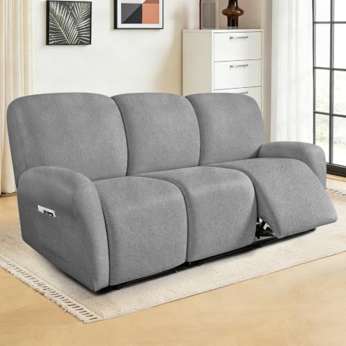 Image of ANARACHON Leather Look Recliner Couch Cover 8-Piece Recliner Sofa Slipcovers 3 Seater for Reclining Couches Furniture Protector Spandex Fabric Washable (Recliner Sofa,256Light Gray)