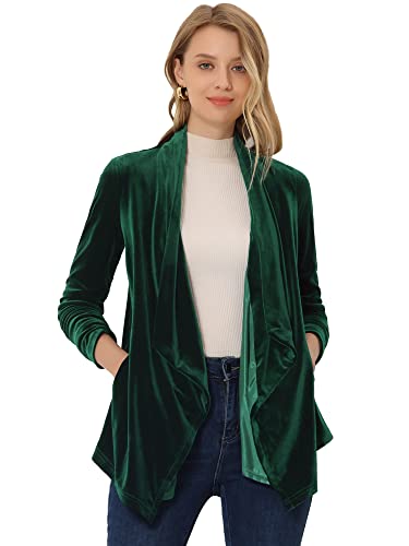 Allegra K Lightweight Cardigan Sweaters for Women's Shawl Collar Drape Open Front Velvet Cardigan