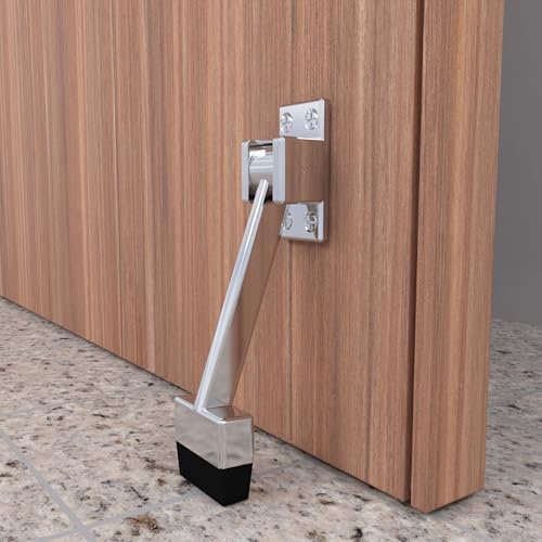 Image of Boniry Heavy-Duty Door Stopper with Adjustable Rubber Grip | Wall-Mounted Door Holder for Wooden and Metal Doors | Durable and Easy Install (Silver)