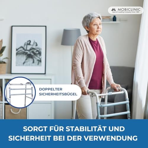 Mobiclinic®, Gehhilfe, Mezquita, Europäische marke, Gehbock, Klappbar, Leichtgewicht, Höhenverstellbar, Für senioren, Aus aluminium, Rutschfest, Ergonomische griffe, Bis 100 kg, Silber