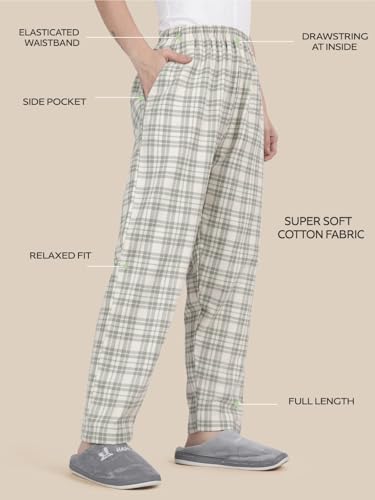 Image of KRYPTIC Women's 100% Pure Cotton Woven Pyjama | Mid Rise Relaxed Fit Full Length Nightwear Pant with Elasticated Drawstring Waistband & Side Pocket | Comfortable Lounge, Sleepwear & Casual Bottom Wear