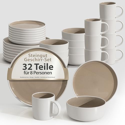 Hausfelder Geschirrset 8 Personen 32teilig Steingut – Tafelservice...