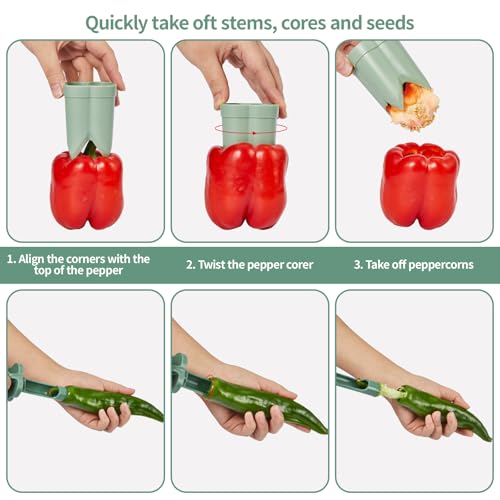Pepper Seed Corers Remover, 3 Pack Fruit Pepper Corer Remover 2 in 1 Bell Pepper Corer Seed Remover Tool, Pepper Deseeder Bell Pepper Corers Tool Pepper Cutter for Vegetables - Image 4