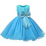 Modische Elemente: Das kleid für mädchen hat einen rundhalsausschnitt und ein ärmelloses design, und die dreidimensionale rosenblume und die satinschleife an der taille sind reich an schichten und mode, so dass ihre kleine prinzessin süß und niedlich aussieht.