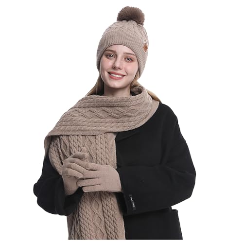 Ensemble bonnet écharpe gants doublés en polaire thermique et technologie écran tactile intégrée
